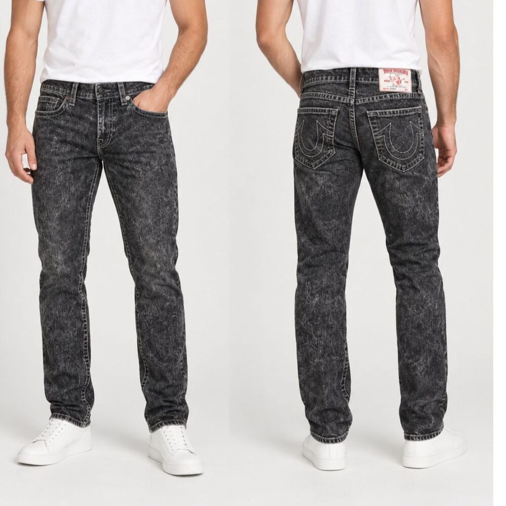 True Religion Black Section Skinny Old Multi Jeans 34 Y2K Grunge Acid Wash